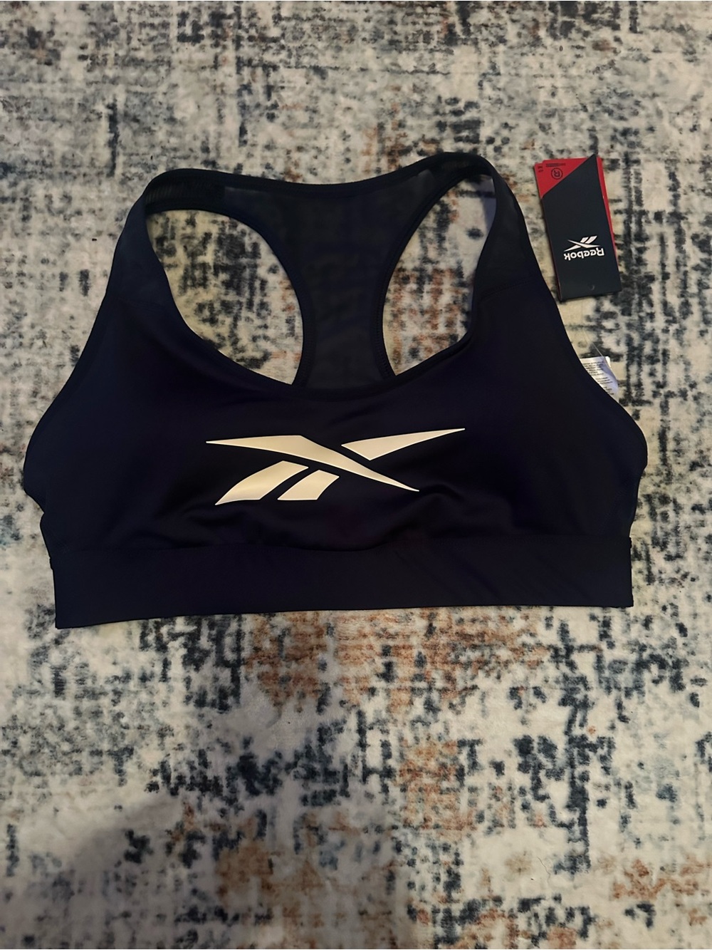 Reebok Black Racerback Sports Bra with White Logo